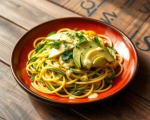 Courgette spaghetti met avocado en citroensaus