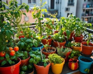 Een moestuin in potten voor de stadstuinier