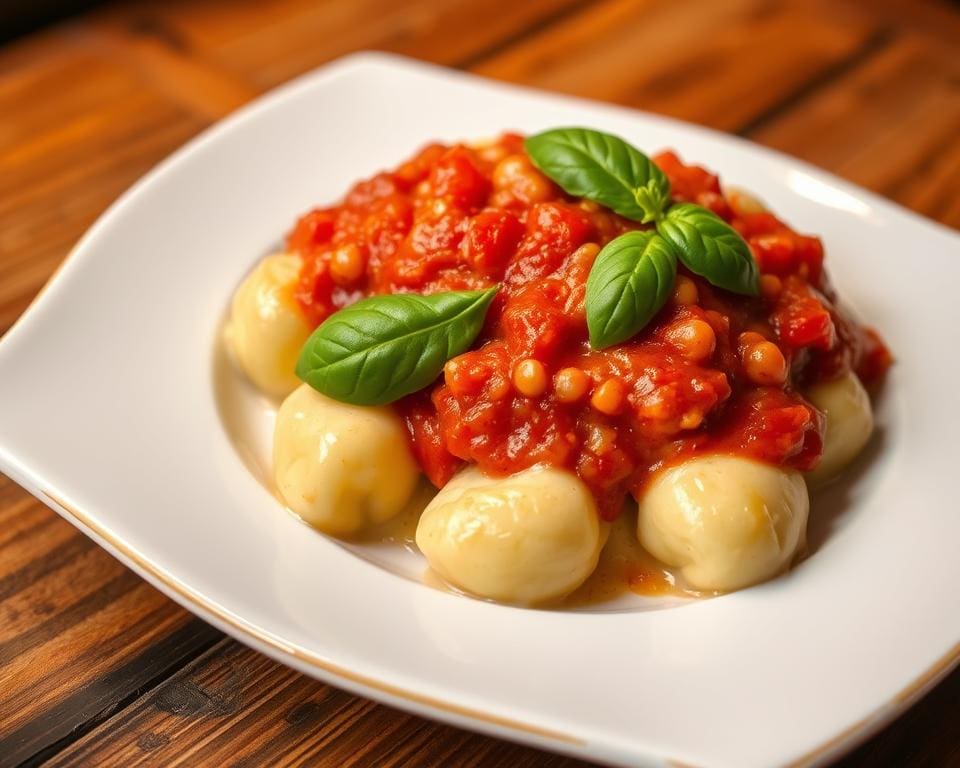 Gnocchi met romige tomatensaus en basilicum