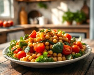 Groenteschotel met kikkererwten en tomaat