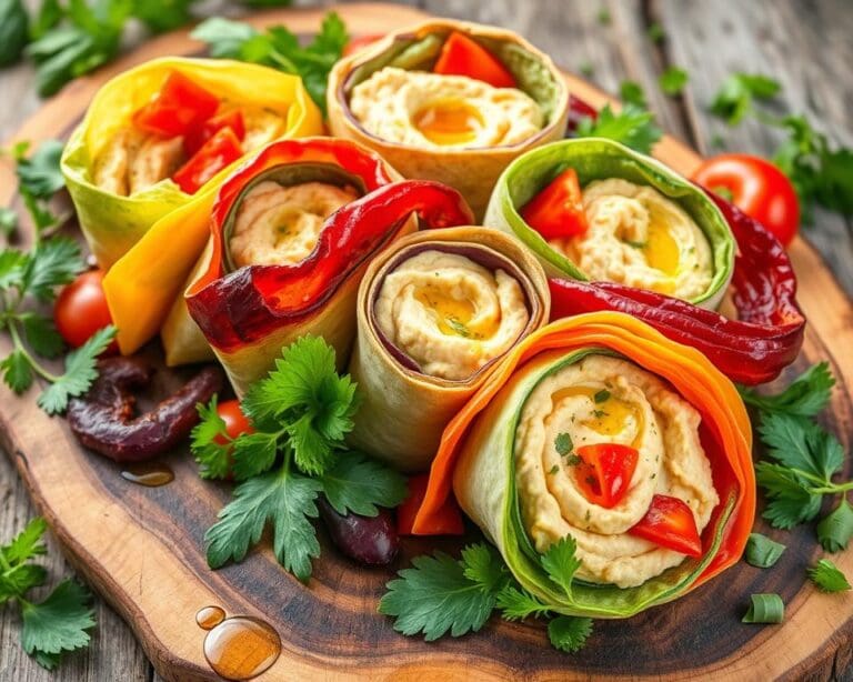 Groentewraps met hummus en geroosterde paprika