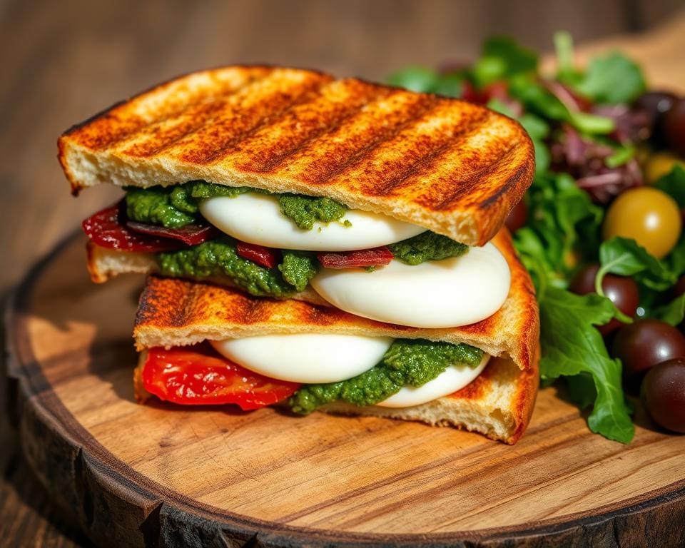 Italiaanse panini met pesto en mozzarella