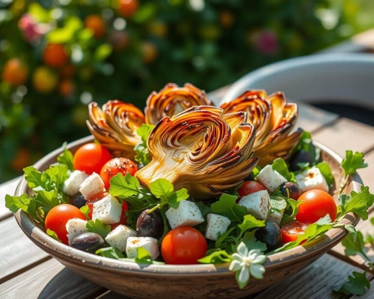 Mediterraanse salade met gegrilde artisjokken