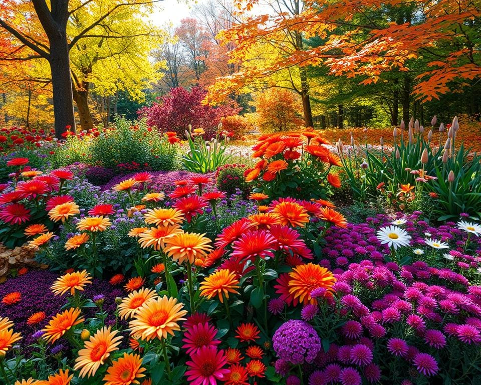 Najaarsbloeiers in een herfsttuin