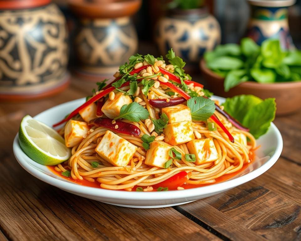 Pad Thai met tofu en een pittige saus