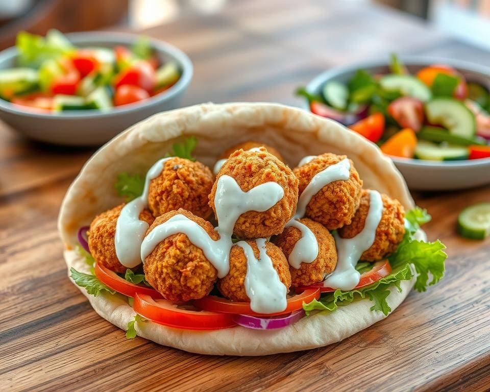 Pita met falafel en frisse tzatziki