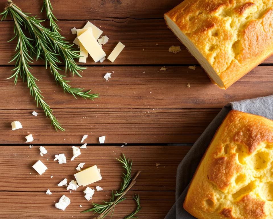 Rozemarijn en kaas voor maisbrood