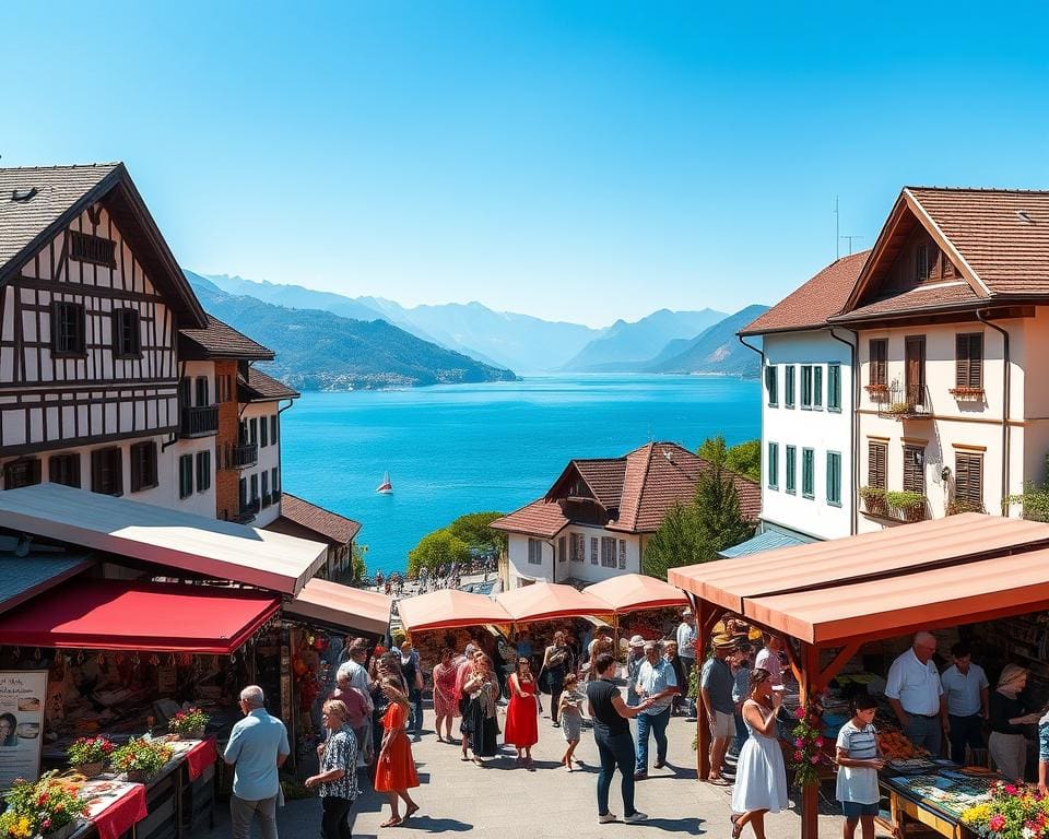 Uitzicht op het Meer van Genève en culturele festiviteiten in Lausanne