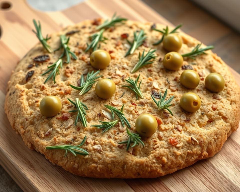 Volkoren focaccia met rozemarijn en olijven