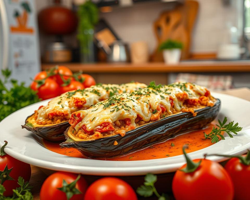 makkelijk recept aubergine gevuld met kaas