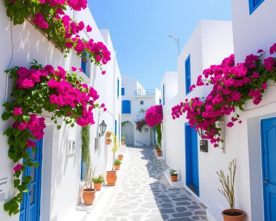 witte huizen en pittoreske straatjes in Mykonos