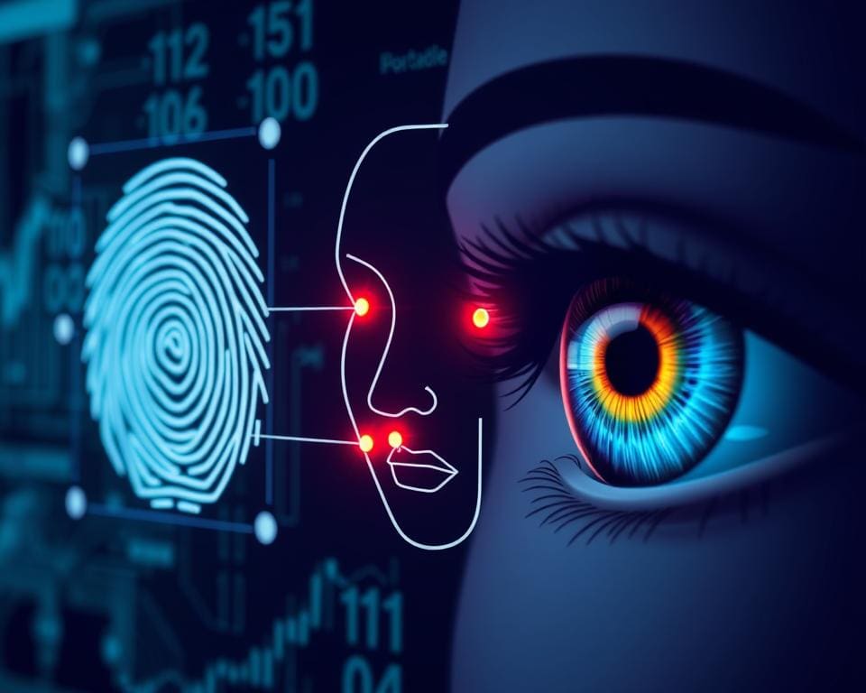 Biometrische kenmerken van vingerafdrukken, gezichtsherkenning en irisherkenning