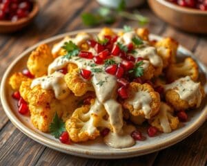 Geroosterde bloemkool met tahin en granaatappel