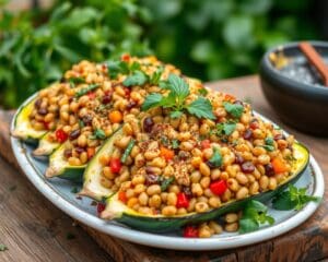 Gevulde courgettes met linzen en kruiden