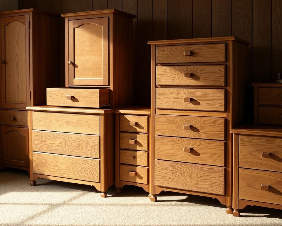 Houten ladekasten met lades in verschillende maten