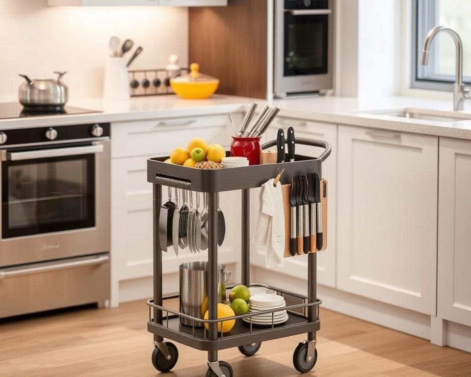 Keukentrolleys met een magnetische messenhouder
