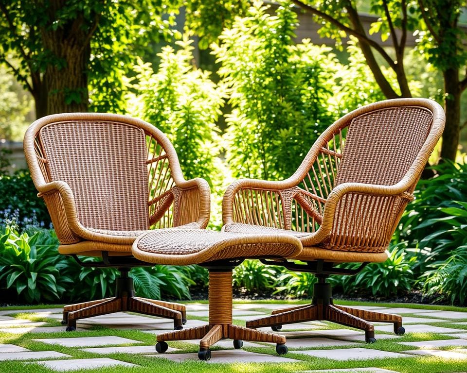 Rieten stoelen met een verstelbare voetsteun