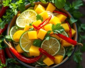Thaise salade met limoen, mango en chili