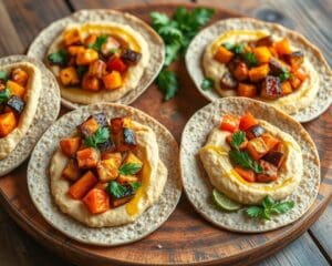 Volkoren wraps met hummus en geroosterde groenten