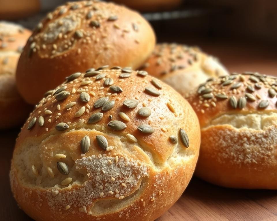 Volkoren zuurdesembroodjes met pompoenpitten