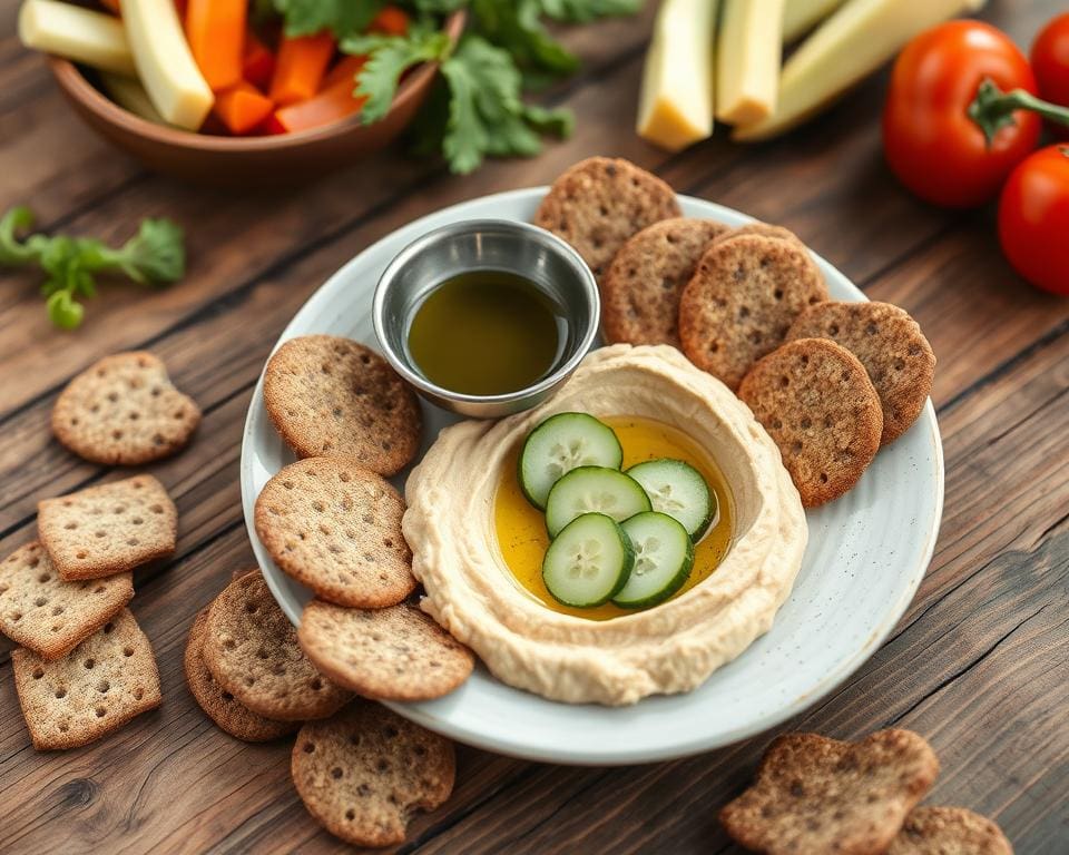 recept volkoren crackers met hummus