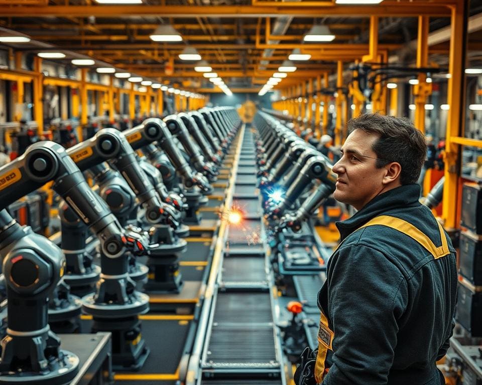 Werken in een fabriek vol robots
