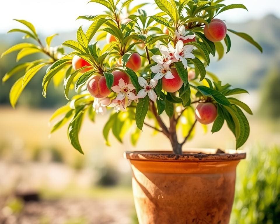Kan een perzikboom ook in een pot groeien?