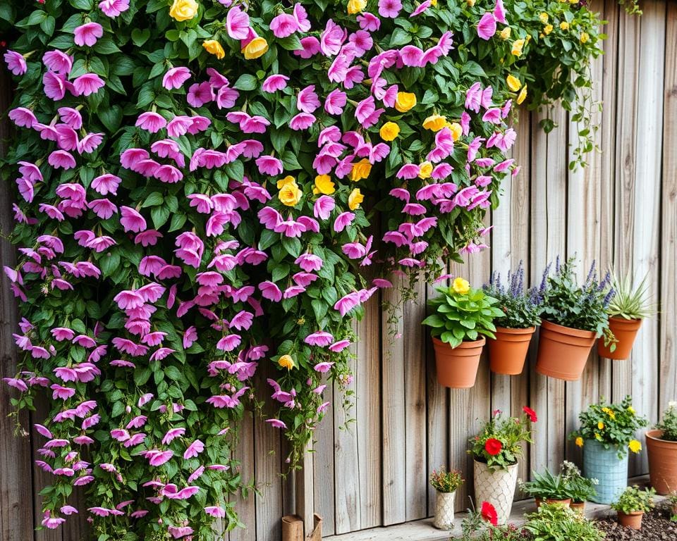 tips voor bloemenmuur op schutting