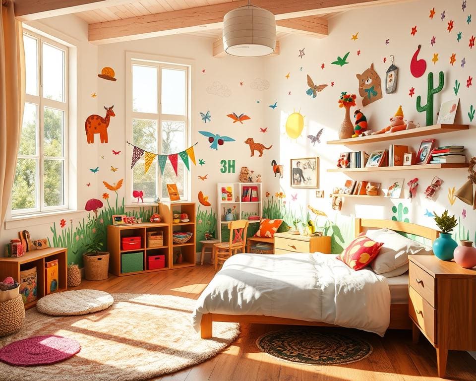 Creatieve kinderkamer styling met DIY-muurschilderingen en zelfgemaakte decoraties