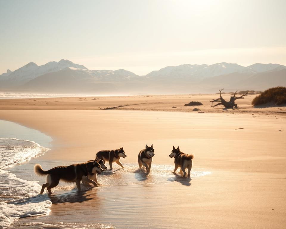 Honden los laten op strand IJsland