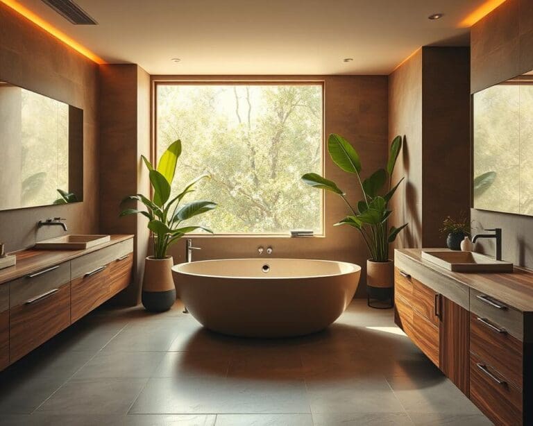 Een luxe badkamer met natuurlijke materialen