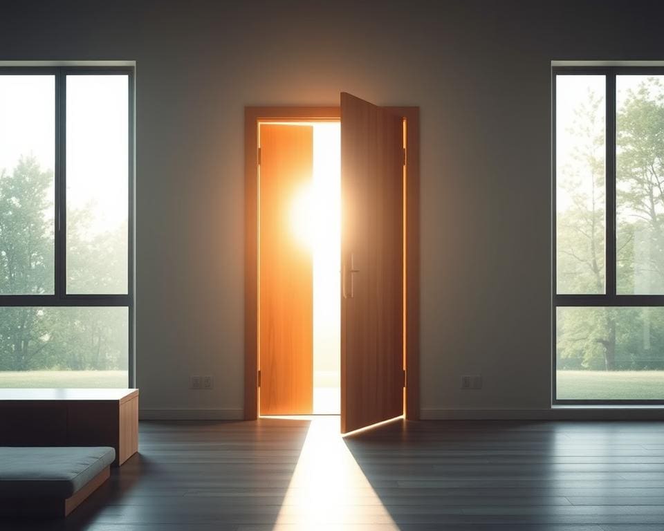 Moderne houten deur die de ruimte transformeert